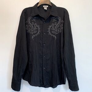 Y2K Western Ranch Paisley Embroidery Black Button Up Shirt